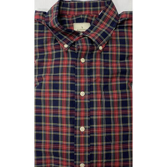Harrison XL Mens Button Down Shirt Long Sleeve Red Blue Plaid 100% Cotton - Picture 1 of 8